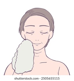 Middle female upper body smiling with eyes closed, Beauty Illustration