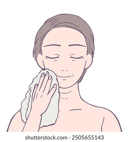 Middle female upper body smiling with eyes closed, Beauty Illustration