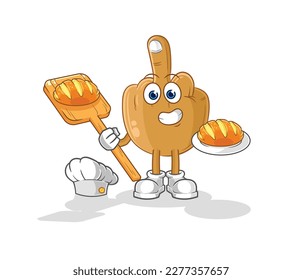 the middle finger baker with bread. cartoon mascot vector