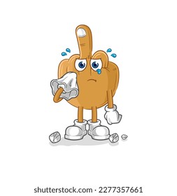 der mittlere Finger weint mit einem Gewebe. Cartoon-Maskottvektor