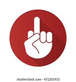 Middle finger up flat design long shadow icon. Flipping off hand gesture. Vector silhouette symbol