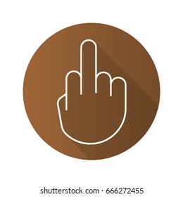 Middle finger up flat linear long shadow icon. Flipping hand gesture. Vector outline symbol
