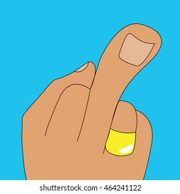 middle finger with gold ring illustration isolated in a blue background