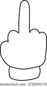 Ilustração do contorno do vetor de gesto da mão do dedo médio. Sinal preto desafiador minimalista ou ícone rude isolado no fundo branco. Gráfico rebelde para ruas opacas, adesivos de protesto e corte de vinil.