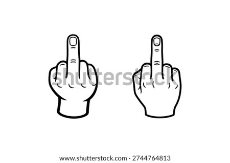 Middle Finger Hand Gesture Vector Offensive Symbol Icons Set Isolated on White Background