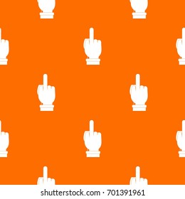 Middle finger hand sign pattern repeat seamless in orange color for any design. Vector geometric illustration