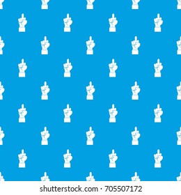 Middle finger hand sign pattern repeat seamless in blue color for any design. Vector geometric illustration