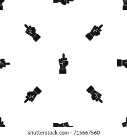 Middle finger hand sign pattern repeat seamless in black color for any design. Vector geometric illustration