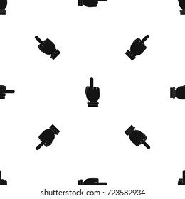 Middle finger hand sign pattern repeat seamless in black color for any design. Vector geometric illustration