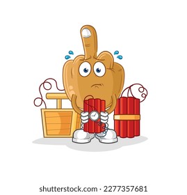 the middle finger holding dynamite character. cartoon mascot vector