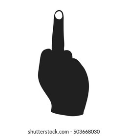 Middle finger icon in black style isolated on white background. Hand gestures symbol stock vector illustration.