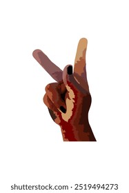 THE MIDDLE FINGER AND INDEX FINGER ARE OPENED WITH THE THUMB IN THE MIDDLE OF THE LETTER K SYMBOL