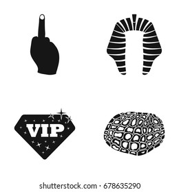 Middle finger, nimes and other web icon in black style. VIP, mushroom icons in set collection.