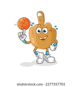 the middle finger playing basket ball mascot. cartoon vector
