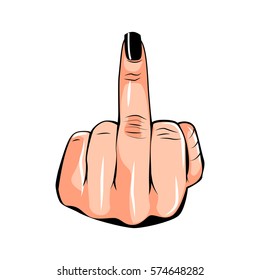 Middle finger up. Female hand. Vector illustration isolated on white background