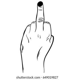 Middle finger Up. Isolated Vector Illustration. Sketch freehand drawing.