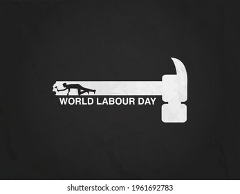 In the middle of the hammer a worker is seen working, this is basically shown as a metaphor. It's represent World Labor Day.