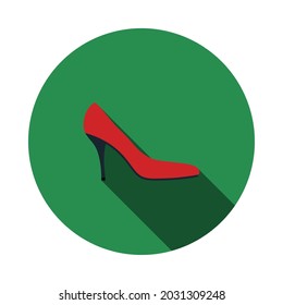 Middle Heel Shoe Icon. Flat Circle Stencil Design With Long Shadow. Vector Illustration.