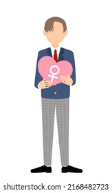 Middle and high school boy with a heart indicating the gender of his heart regarding his gender identity, transgender (LGBTQ+)