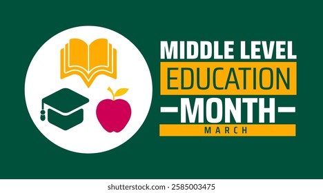 Middle Level Education Month background banner or poster design template. observed every year in March. Holiday concept. Use to any Template, card, poster, placard, template.