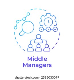 Middle managers blue gradient concept icon. Bridge between top and frontline in organization. Corporate role. Round shape line illustration. Abstract idea. Graphic design. Easy to use in booklet