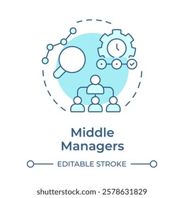 Middle managers soft blue concept icon. Bridge between top and frontline in organization. Corporate role. Round shape line illustration. Abstract idea. Graphic design. Easy to use in booklet