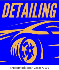 The middle part of car with wheel, inscribed in square. Element on the theme of detailing, tire fitting, auto tire sales. Colored vector template. Editable image.