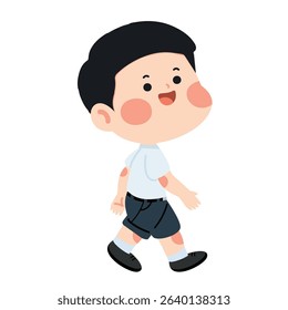 Middle school boy walking alone cartoon