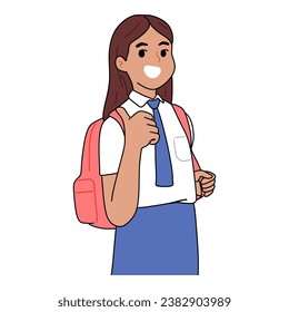
middle school students carrying backpacks with cheerful faces