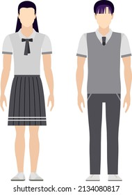 Middle school students in full length on a white background. A couple of asian teen students. Flat vector illustration