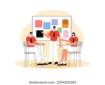 Middle school students talk a lot with friends during break time, school vector illustration.