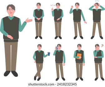 Middle and senior male pose set