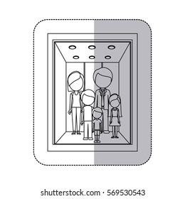 middle shadow monochorme sticker with family in elevator