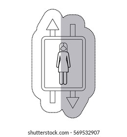 middle shadow monochrome sticker with double sign arrow with woman with long hair