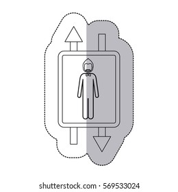 middle shadow monochrome sticker with double sign arrow with man with beard and bow tie