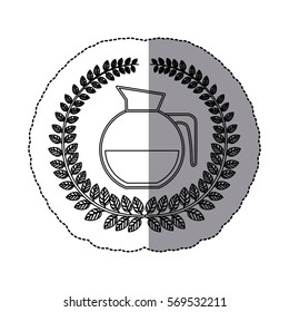 middle shadow monochrome sticker with olive crown with rounded glass jar of coffee with handle