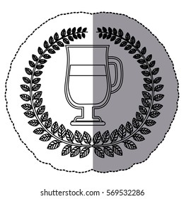 middle shadow monochrome sticker with olive crown with glass jar of coffee