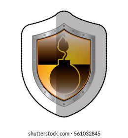 middle shadow sticker of bomb in yellow shield