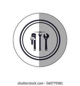 middle shadow sticker with circular frame with wrenches
