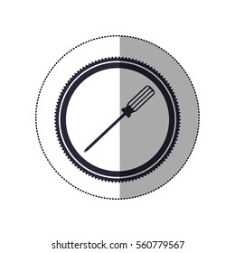 middle shadow sticker with circular frame with screwdriver