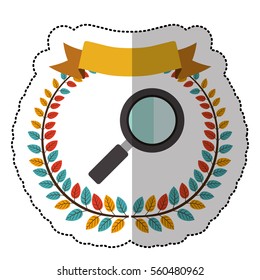 middle shadow sticker with colorful olive crown with ribbon and magnifying glass
