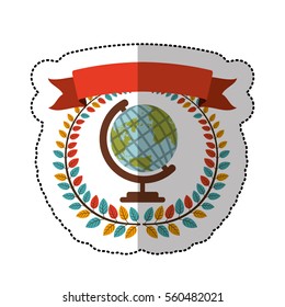 middle shadow sticker with colorful olive crown with ribbon and earth world map