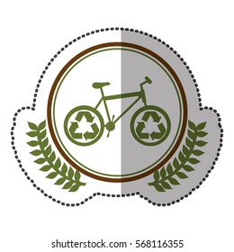 middle shadow sticker colorful with olive crown with bike with recycling symbol in circle