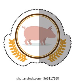 middle shadow sticker colorful with olive crown with pink pig in circle