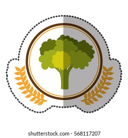 middle shadow sticker colorful with olive crown with broccoli in circle