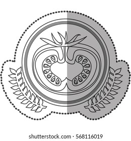 middle shadow sticker monochrome with olive crown with half tomato in circle
