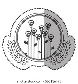 middle shadow sticker monochrome with olive crown with lightbulb in shape flower in circle