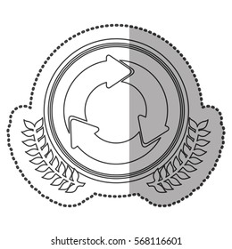 middle shadow sticker monochrome with olive crown with circular recycling symbol in circle