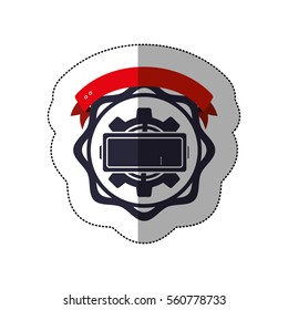 middle shadow sticker with pinion between circular shapes and ribbon