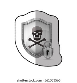 middle shadow sticker of pirate shield with skull and bones and padlock